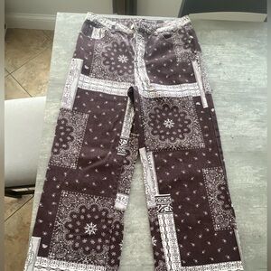 Vintage plaid cream and brown loose fitted pants